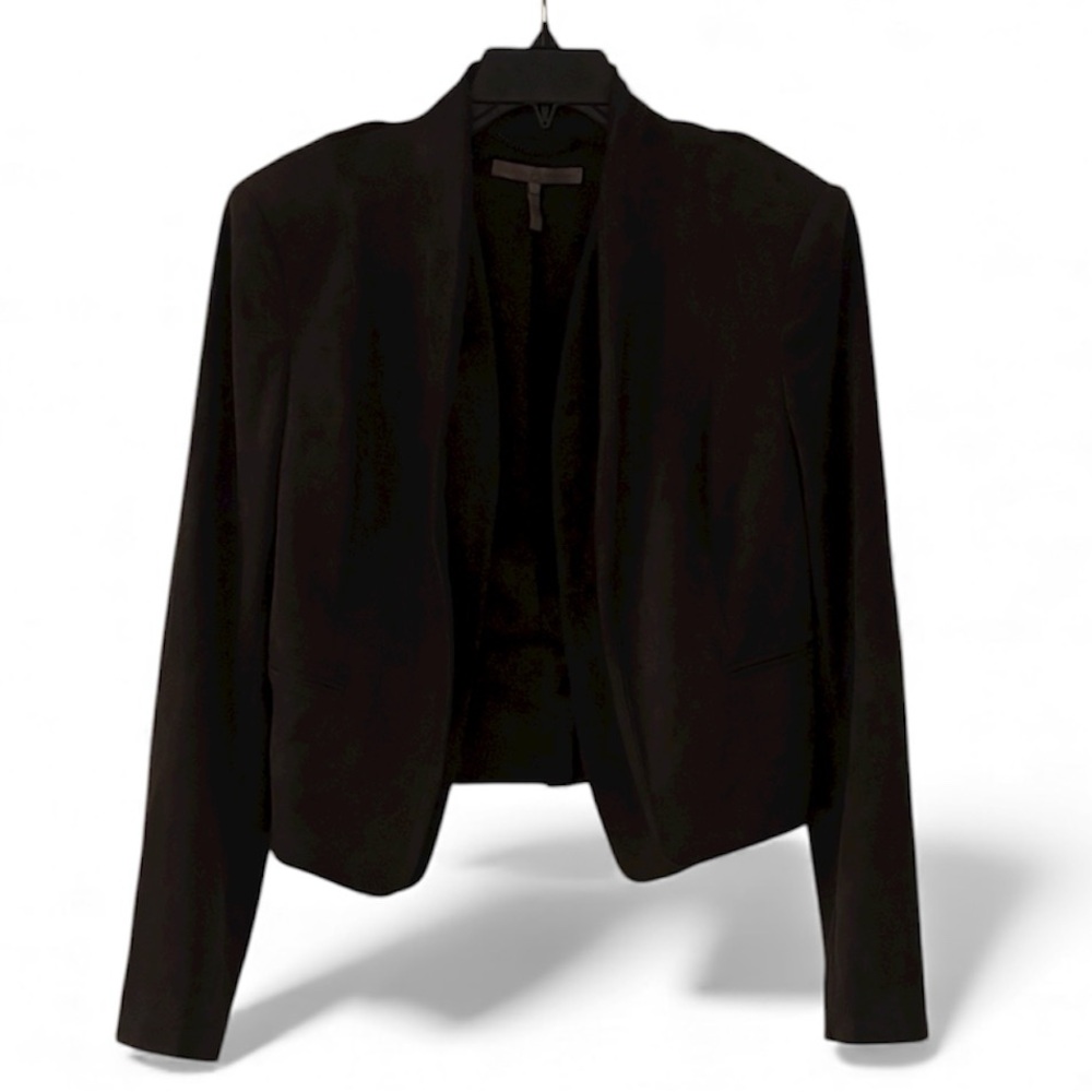 HALSTON HERITAGE Chocolate Brown Faux Suede Open Jacket with Front Pockets